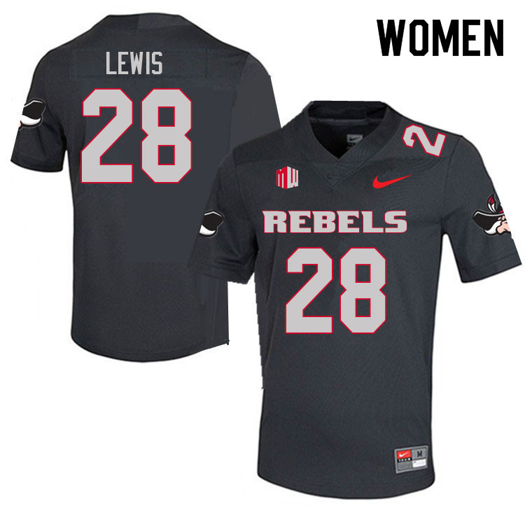Women #28 Aaron Lewis UNLV Rebels College Football Jerseys Sale-Charcoal - Click Image to Close